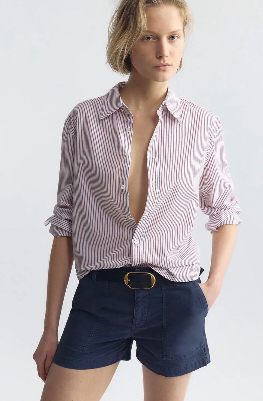 $370 Nili Lotan Raphael Striped Button Up Shirt 100% Cotton Preppy Nautical- XS
